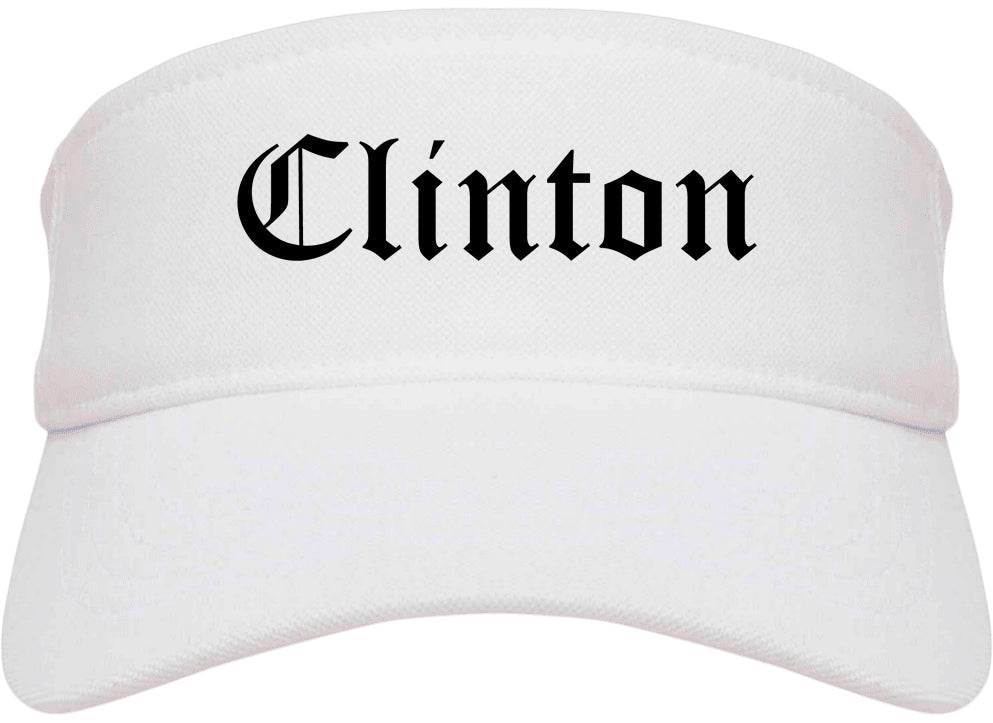 Clinton Indiana IN Old English Mens Visor Cap Hat White