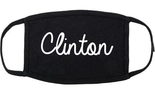 Clinton Iowa IA Script Cotton Face Mask Black