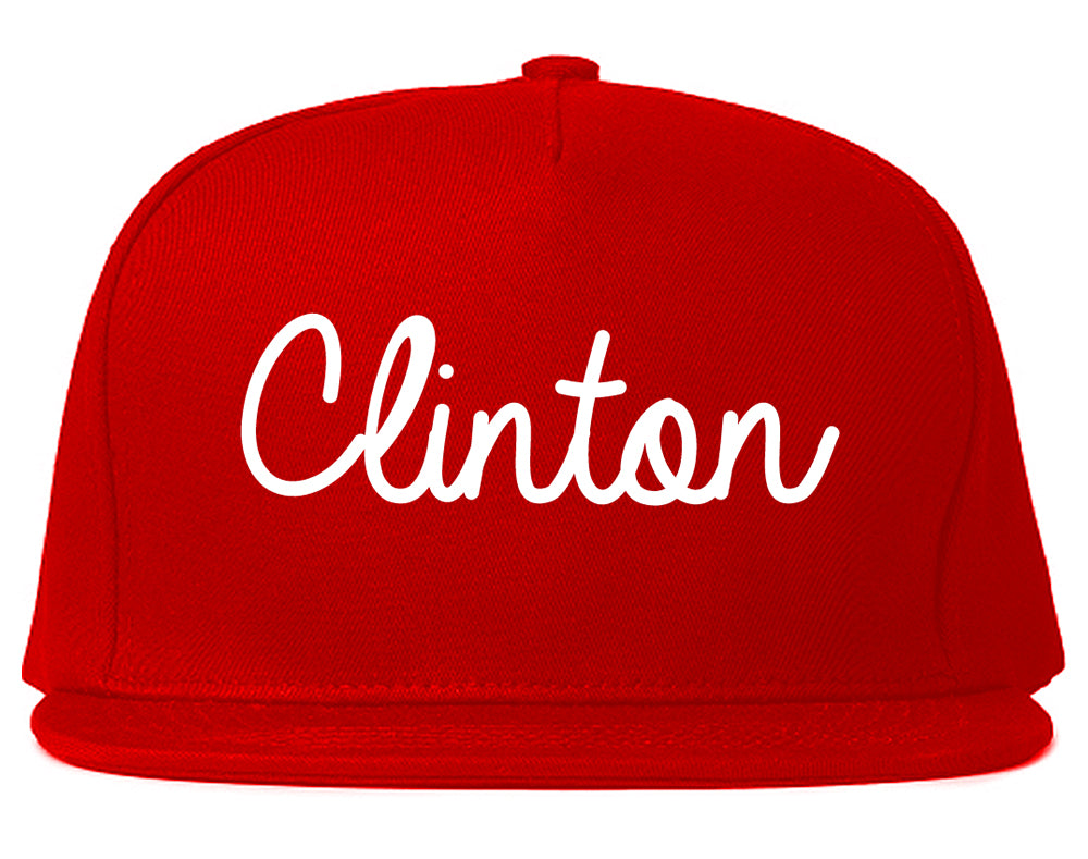 Clinton Iowa IA Script Mens Snapback Hat Red