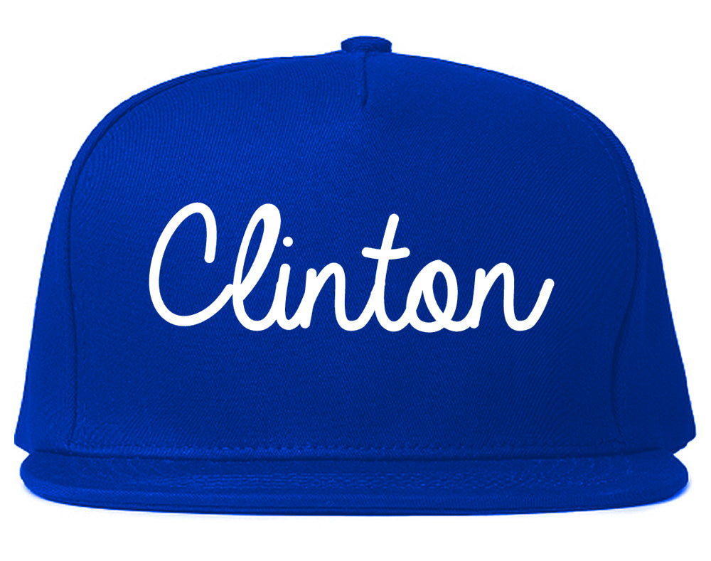 Clinton Iowa IA Script Mens Snapback Hat Royal Blue