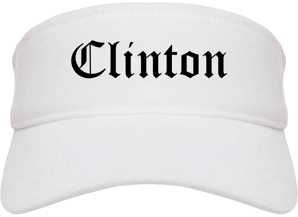 Clinton Iowa IA Old English Mens Visor Cap Hat White