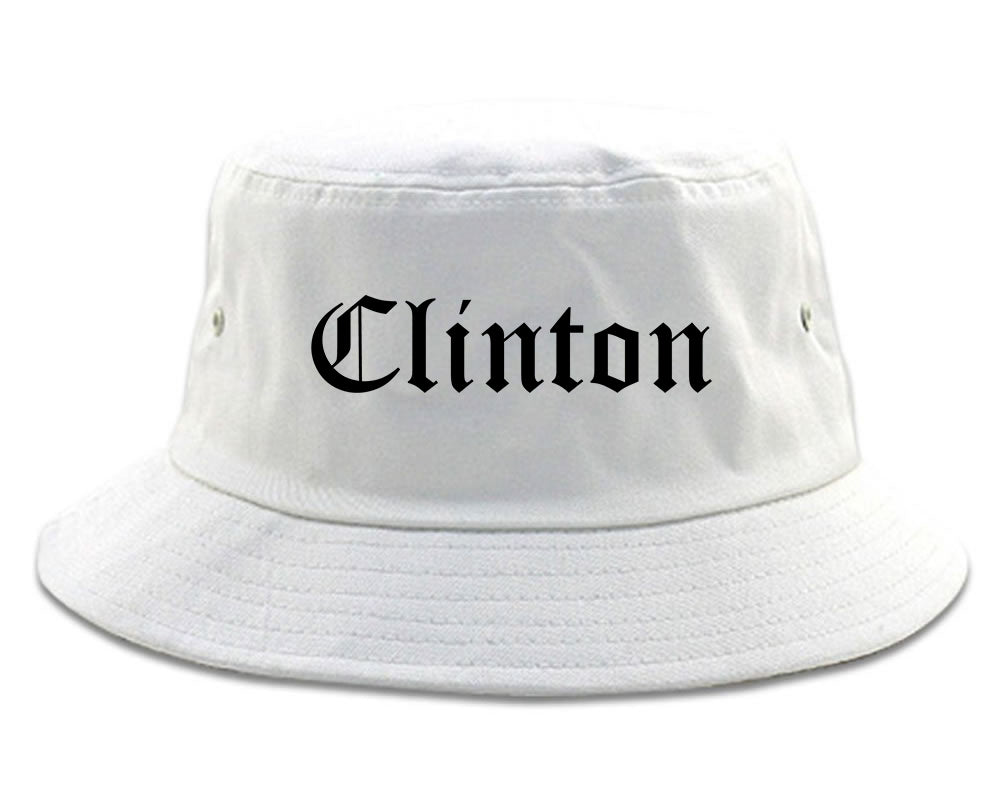 Clinton Iowa IA Old English Mens Bucket Hat White