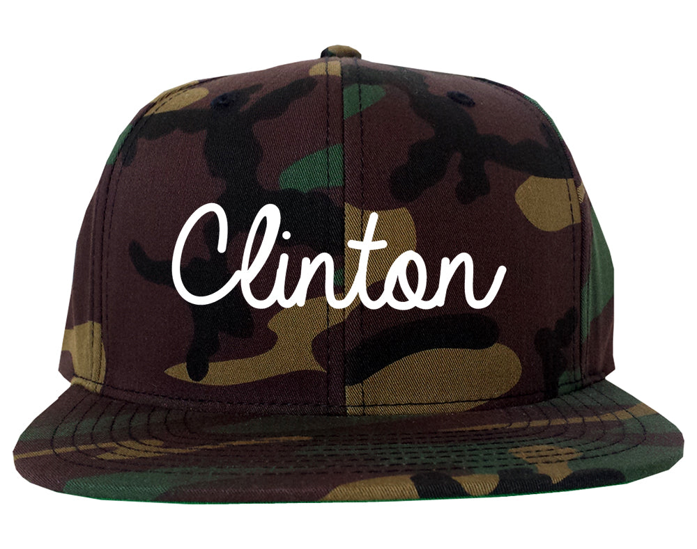 Clinton Mississippi MS Script Mens Snapback Hat Army Camo