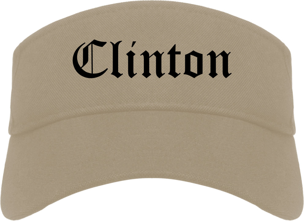 Clinton Mississippi MS Old English Mens Visor Cap Hat Khaki