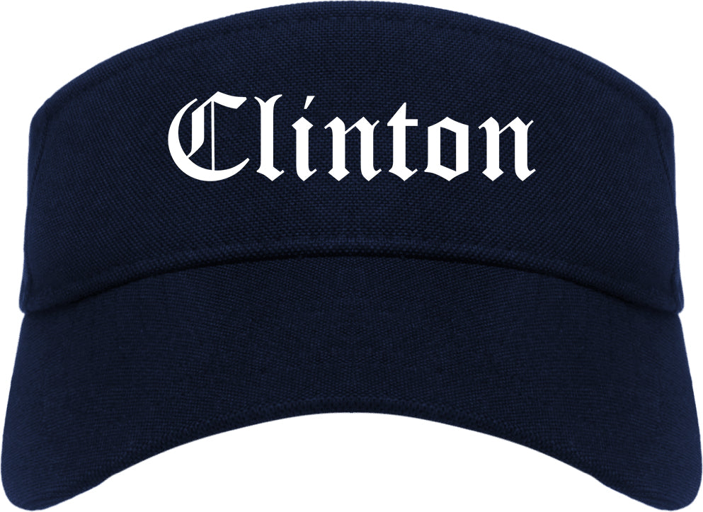 Clinton Mississippi MS Old English Mens Visor Cap Hat Navy Blue