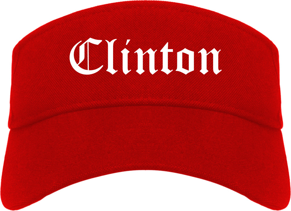 Clinton Mississippi MS Old English Mens Visor Cap Hat Red