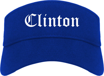 Clinton Mississippi MS Old English Mens Visor Cap Hat Royal Blue