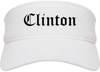 Clinton North Carolina NC Old English Mens Visor Cap Hat White