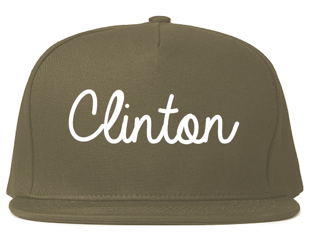 Clinton Oklahoma OK Script Mens Snapback Hat Grey