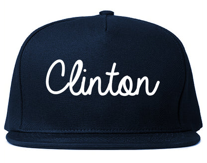 Clinton Oklahoma OK Script Mens Snapback Hat Navy Blue