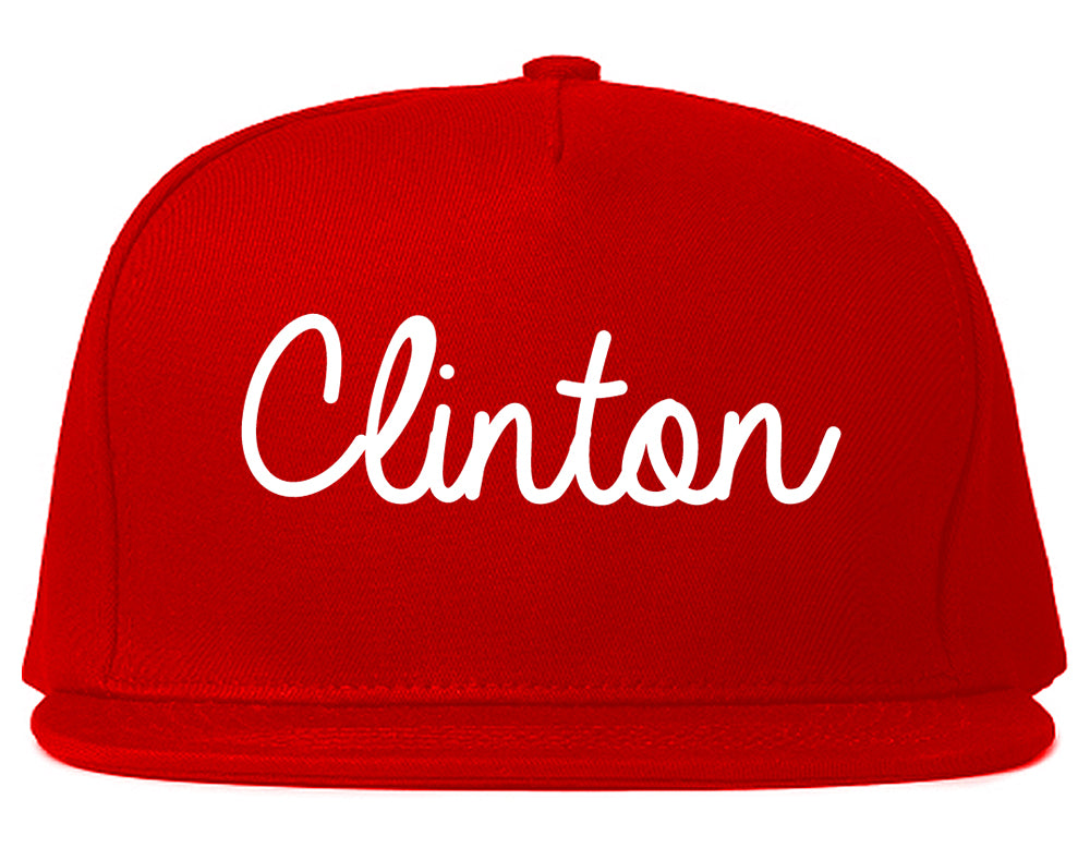 Clinton Oklahoma OK Script Mens Snapback Hat Red