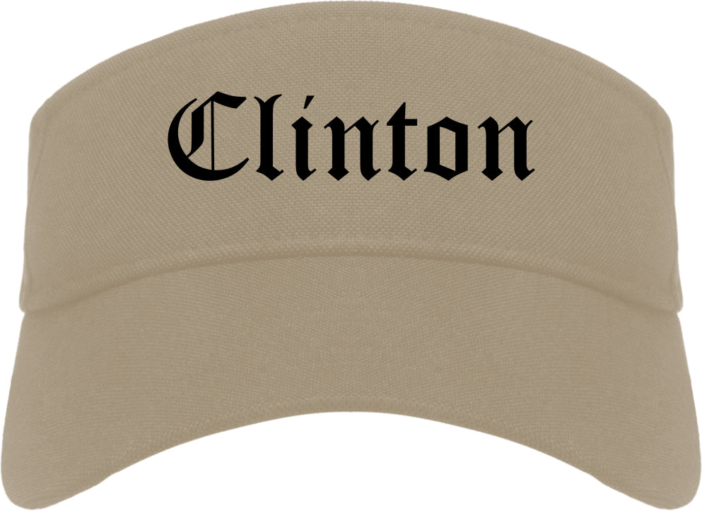 Clinton Oklahoma OK Old English Mens Visor Cap Hat Khaki