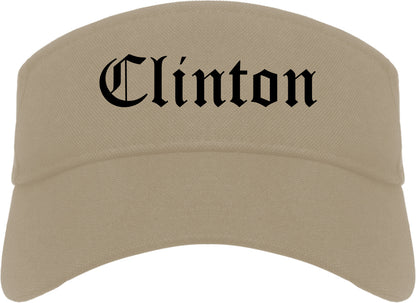 Clinton Oklahoma OK Old English Mens Visor Cap Hat Khaki