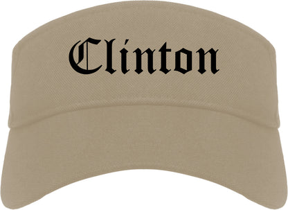 Clinton Oklahoma OK Old English Mens Visor Cap Hat Khaki