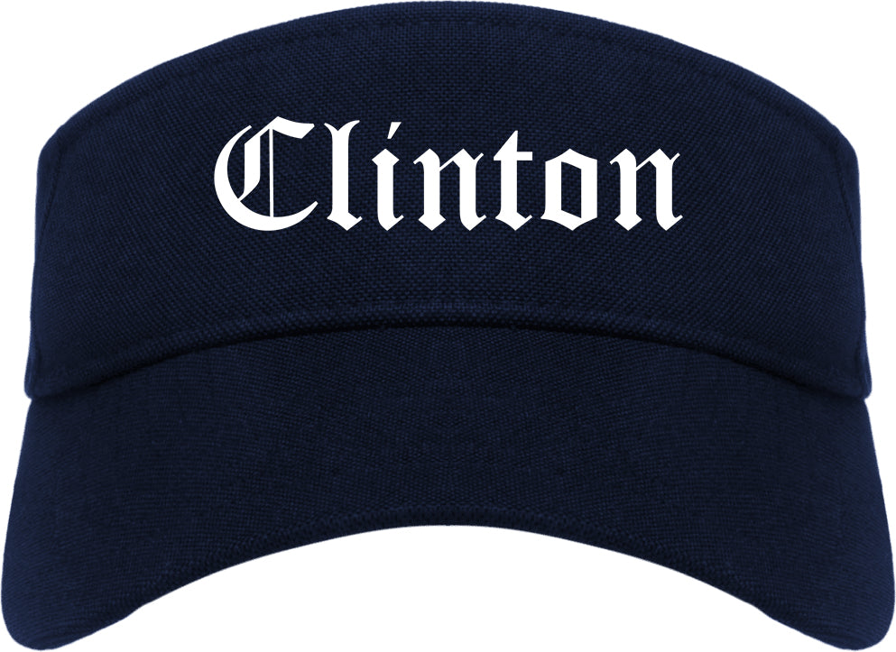 Clinton Oklahoma OK Old English Mens Visor Cap Hat Navy Blue