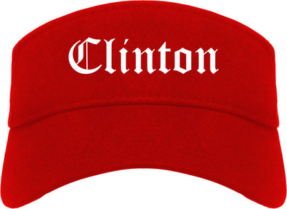 Clinton Oklahoma OK Old English Mens Visor Cap Hat Red