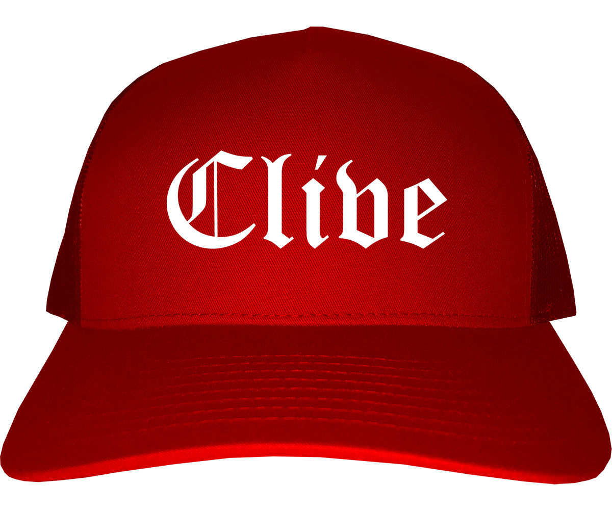 Clive Iowa IA Old English Mens Trucker Hat Cap Red