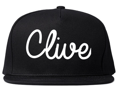 Clive Iowa IA Script Mens Snapback Hat Black