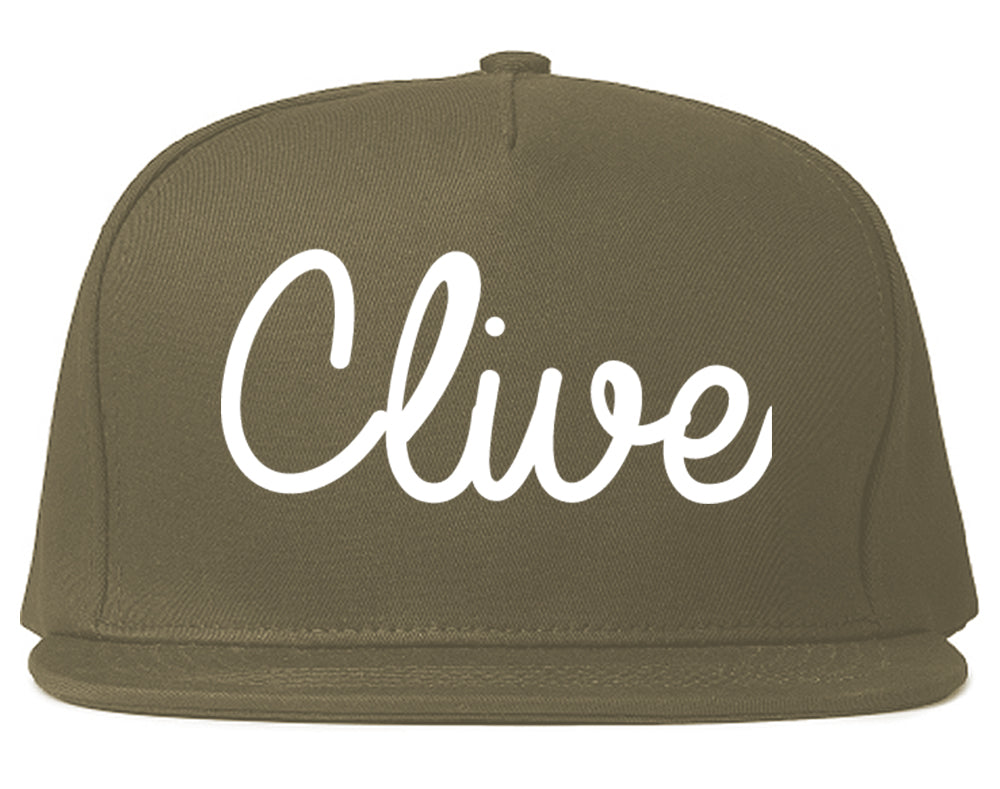 Clive Iowa IA Script Mens Snapback Hat Grey