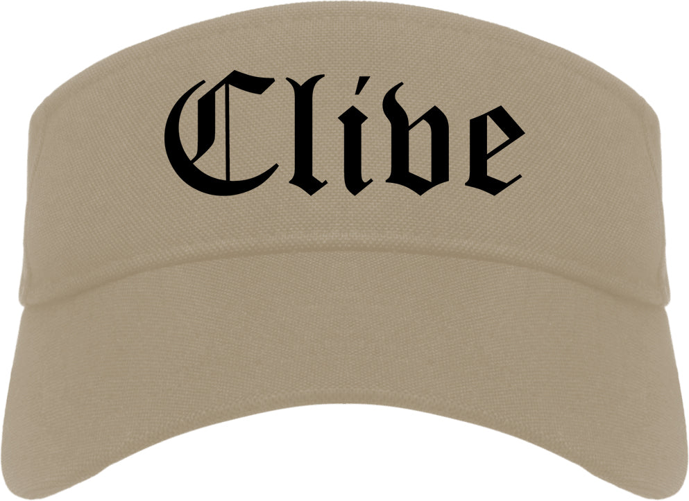 Clive Iowa IA Old English Mens Visor Cap Hat Khaki