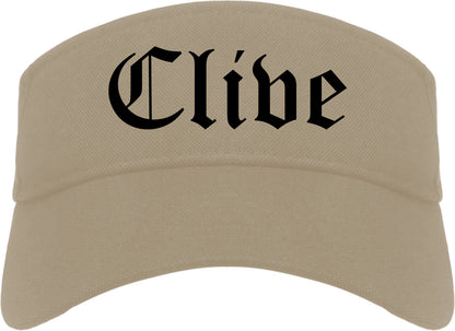 Clive Iowa IA Old English Mens Visor Cap Hat Khaki