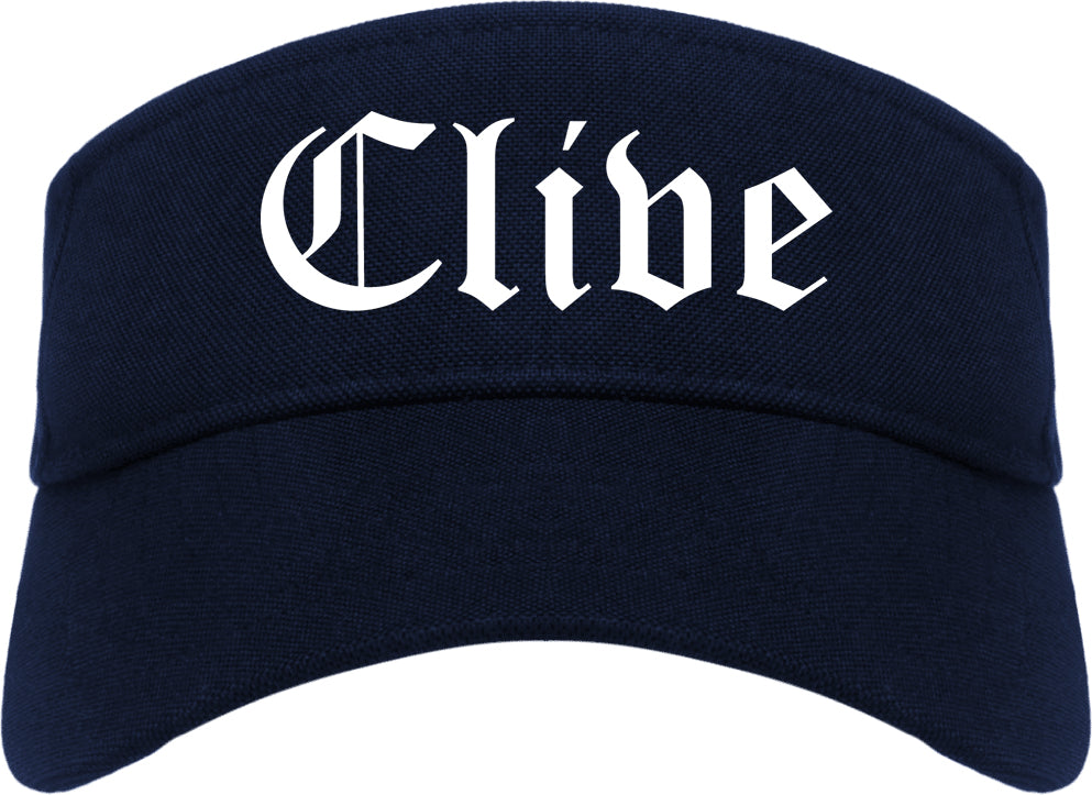 Clive Iowa IA Old English Mens Visor Cap Hat Navy Blue