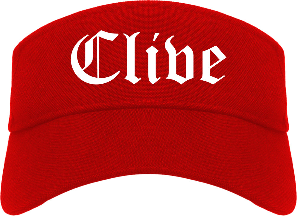Clive Iowa IA Old English Mens Visor Cap Hat Red