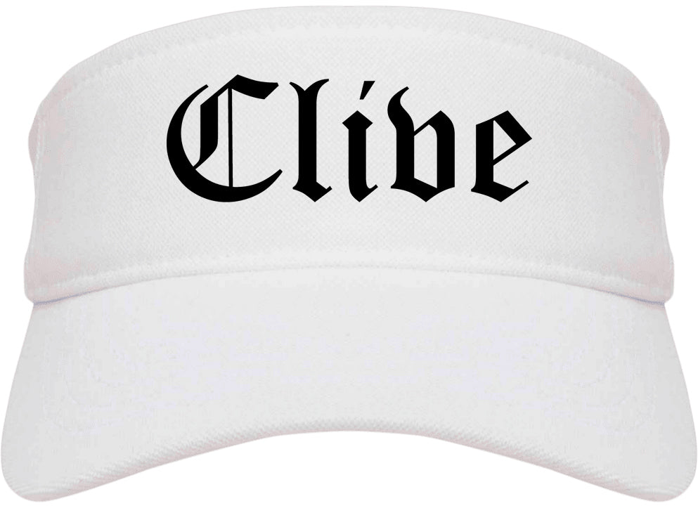 Clive Iowa IA Old English Mens Visor Cap Hat White
