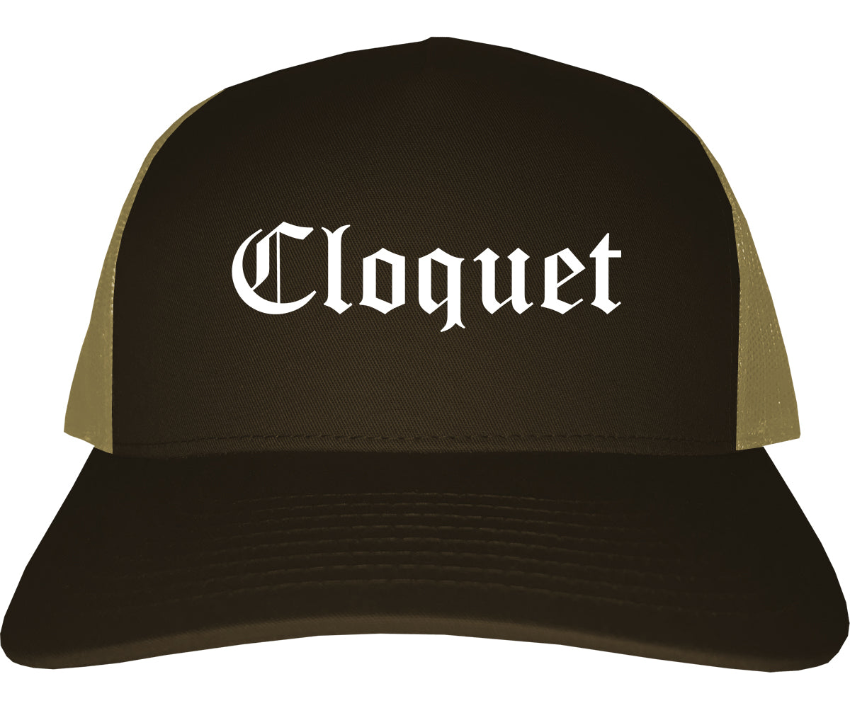 Cloquet Minnesota MN Old English Mens Trucker Hat Cap Brown