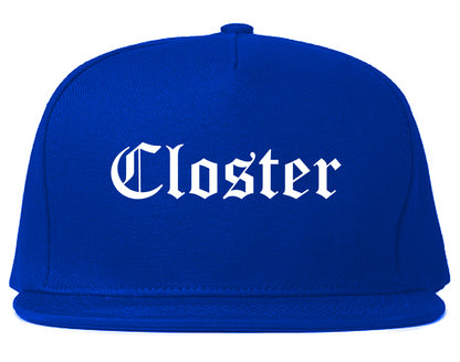 Closter New Jersey NJ Old English Mens Snapback Hat Royal Blue