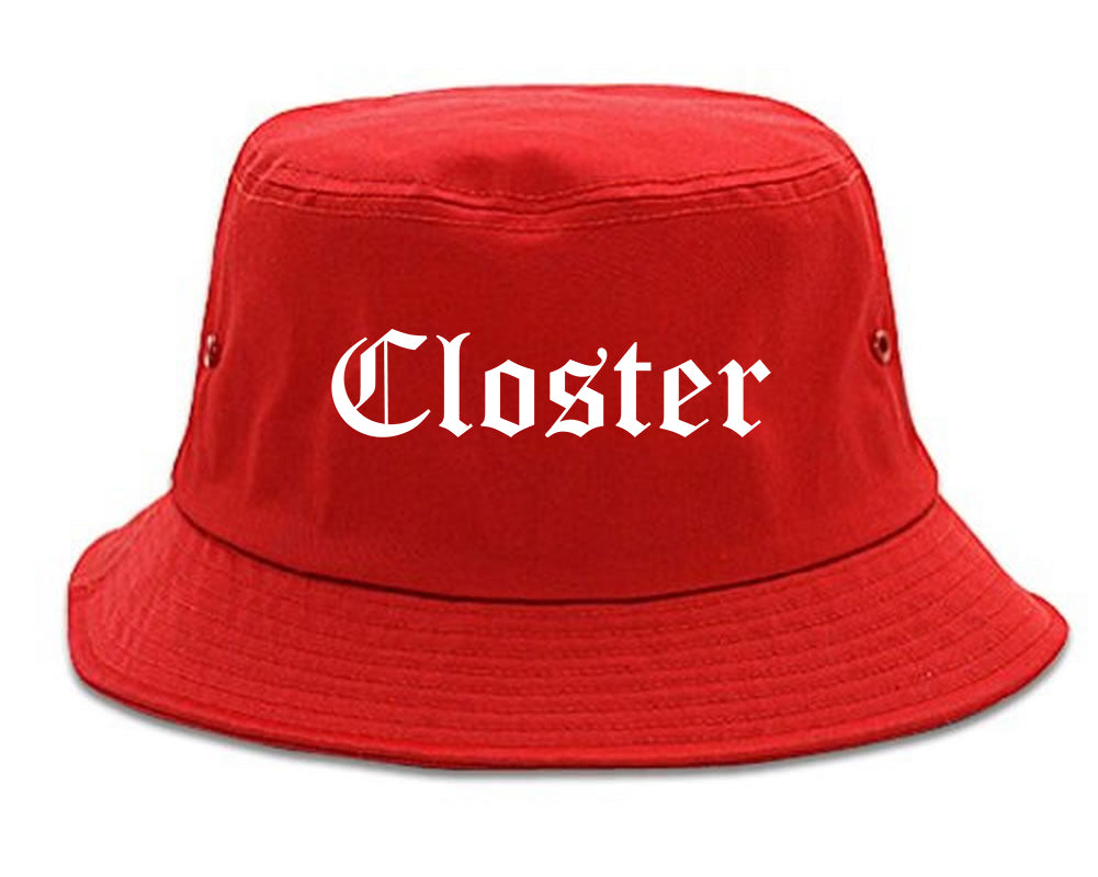 Closter New Jersey NJ Old English Mens Bucket Hat Red
