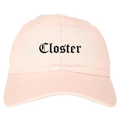 Closter New Jersey NJ Old English Mens Dad Hat Baseball Cap Pink