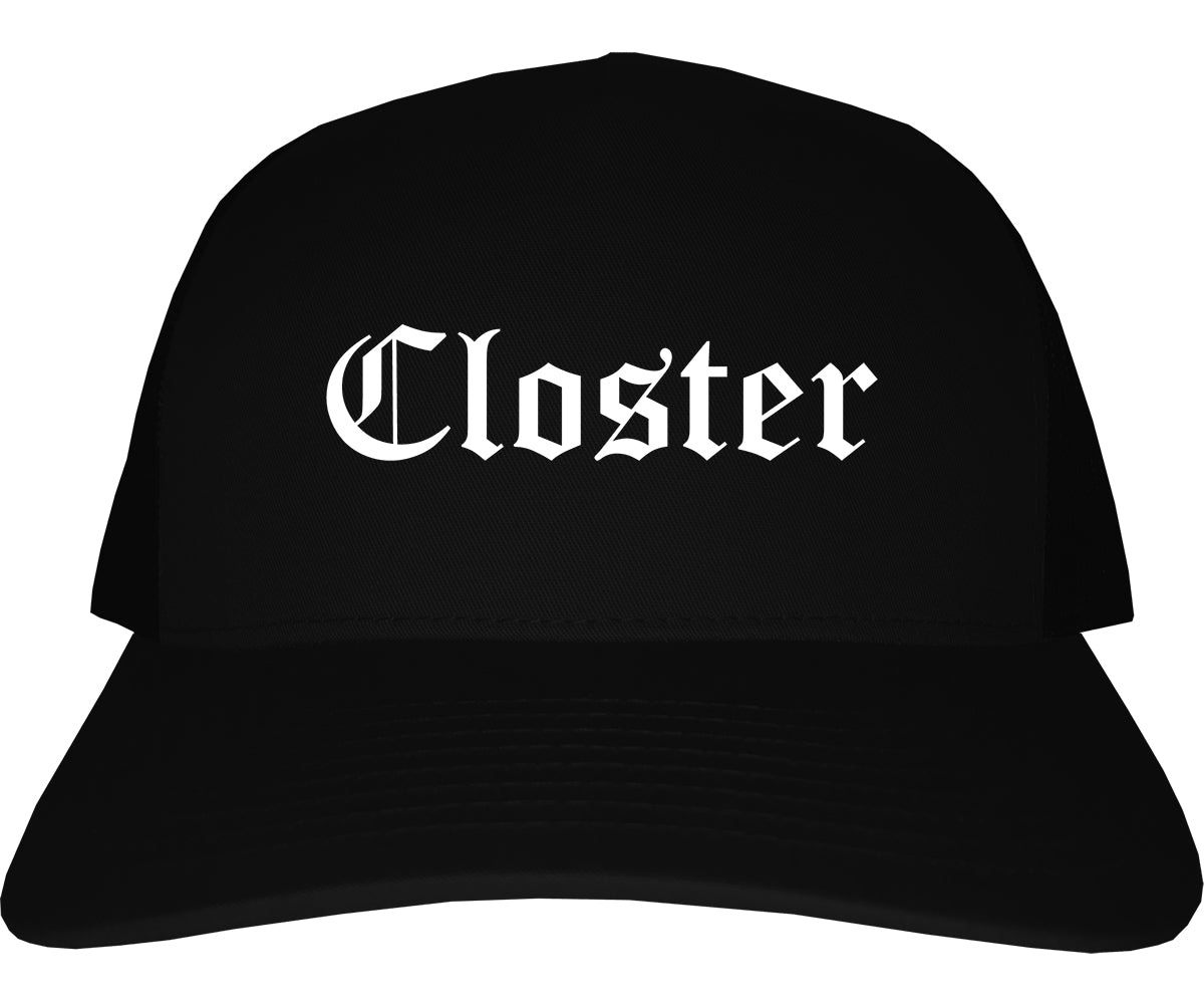 Closter New Jersey NJ Old English Mens Trucker Hat Cap Black