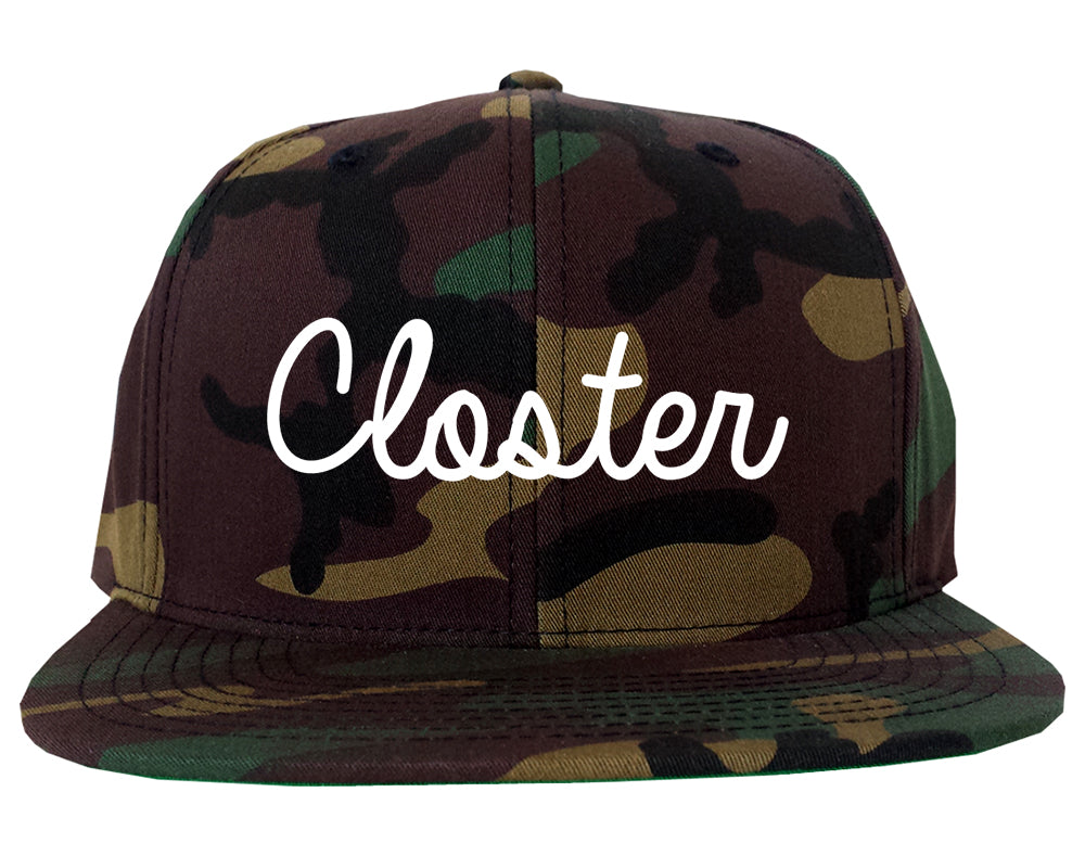 Closter New Jersey NJ Script Mens Snapback Hat Army Camo
