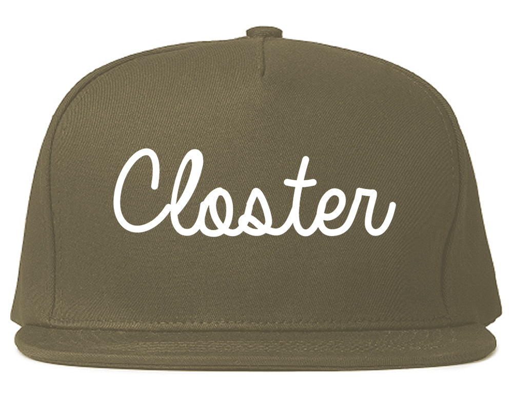 Closter New Jersey NJ Script Mens Snapback Hat Grey