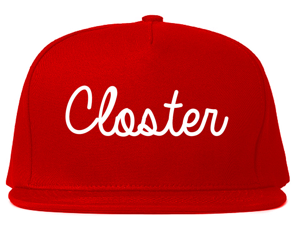 Closter New Jersey NJ Script Mens Snapback Hat Red