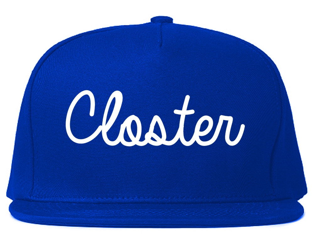 Closter New Jersey NJ Script Mens Snapback Hat Royal Blue