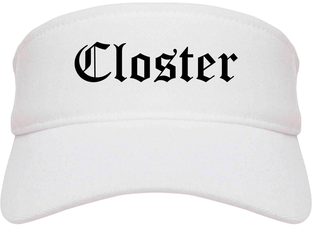 Closter New Jersey NJ Old English Mens Visor Cap Hat White