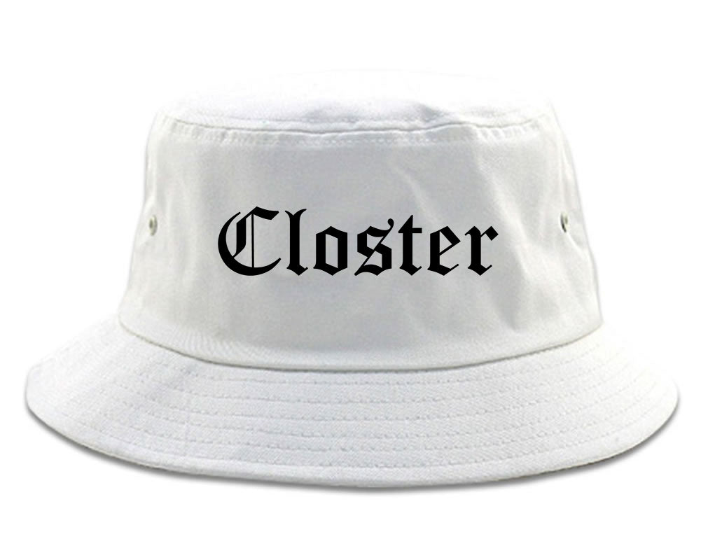 Closter New Jersey NJ Old English Mens Bucket Hat White