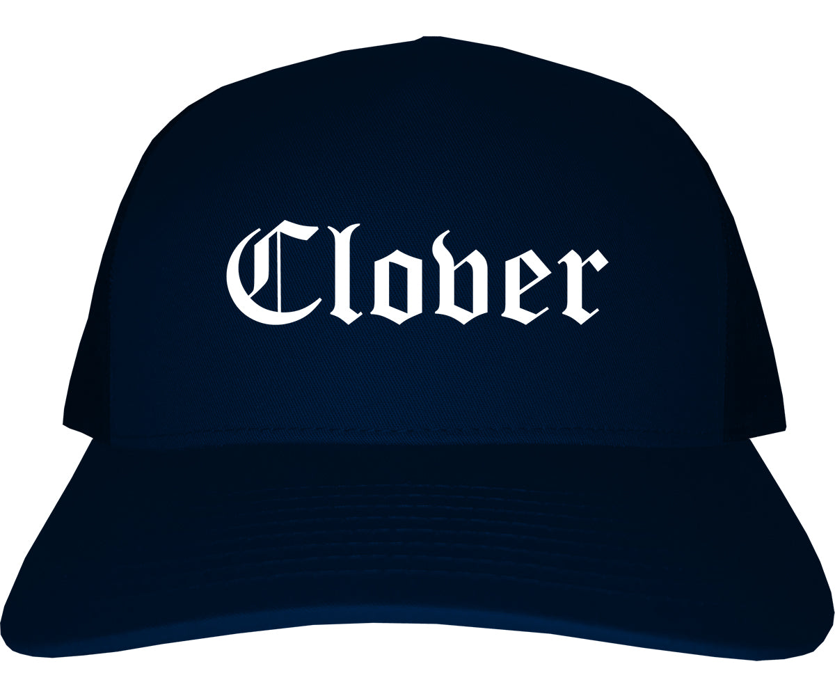 Clover South Carolina SC Old English Mens Trucker Hat Cap Navy Blue