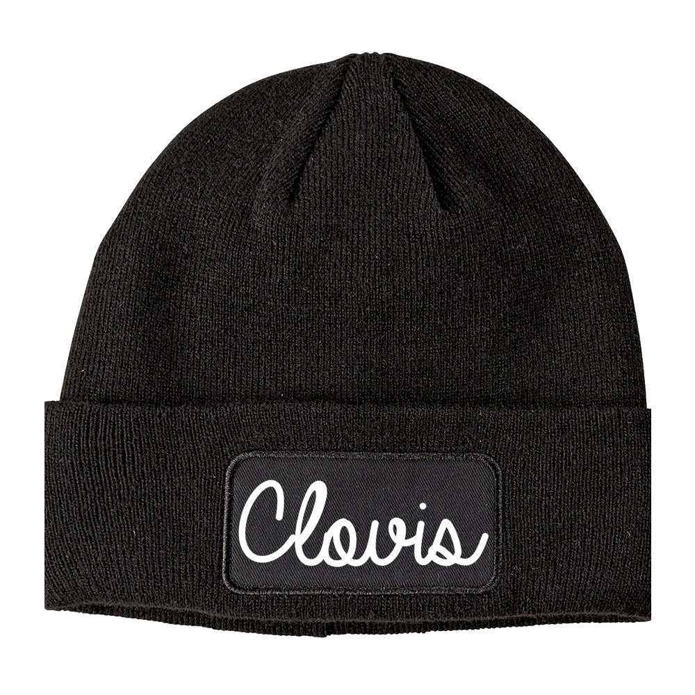 Clovis California CA Script Mens Knit Beanie Hat Cap Black