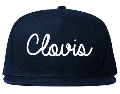 Clovis California CA Script Mens Snapback Hat Navy Blue