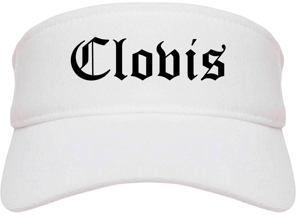 Clovis California CA Old English Mens Visor Cap Hat White