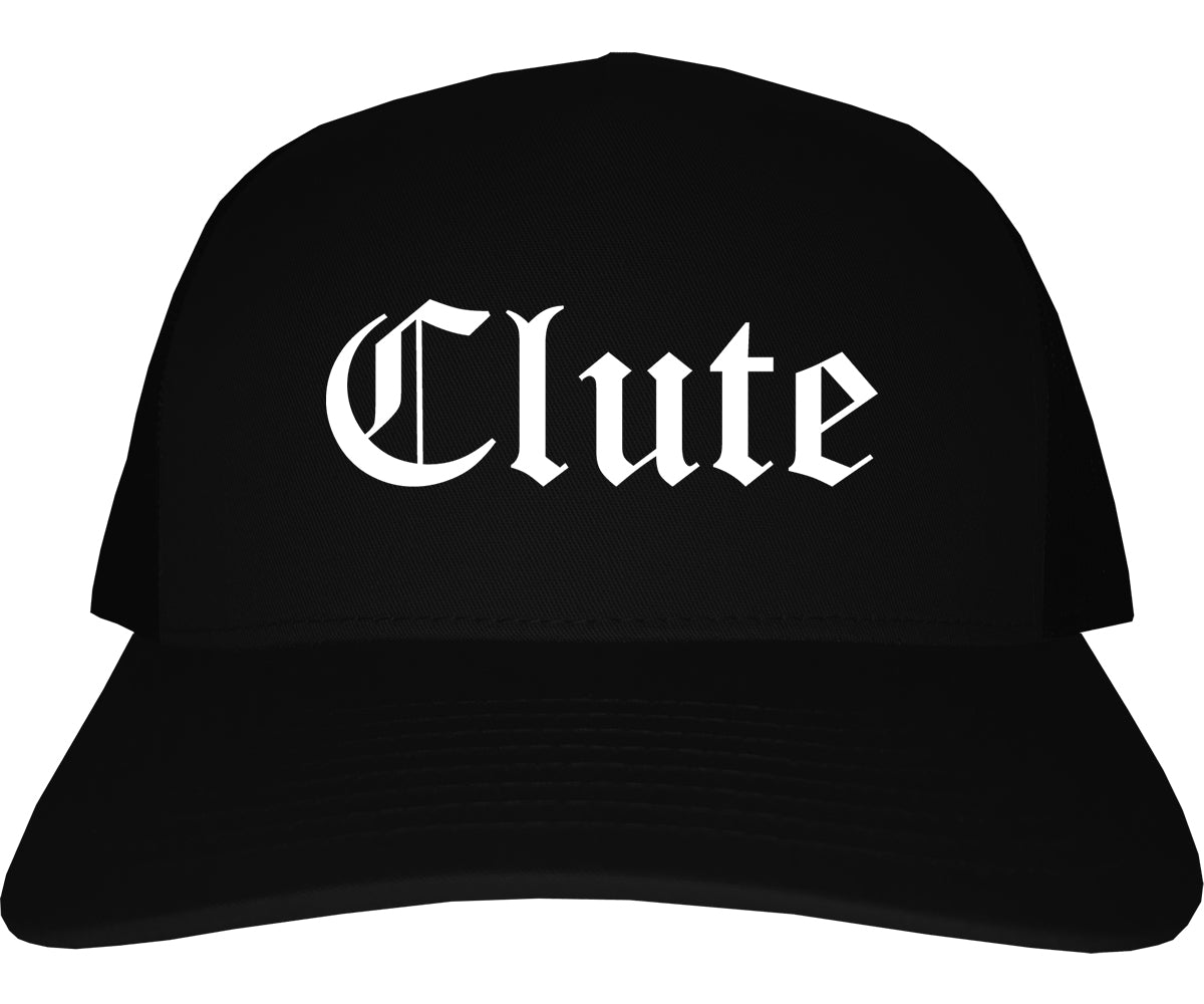 Clute Texas TX Old English Mens Trucker Hat Cap Black