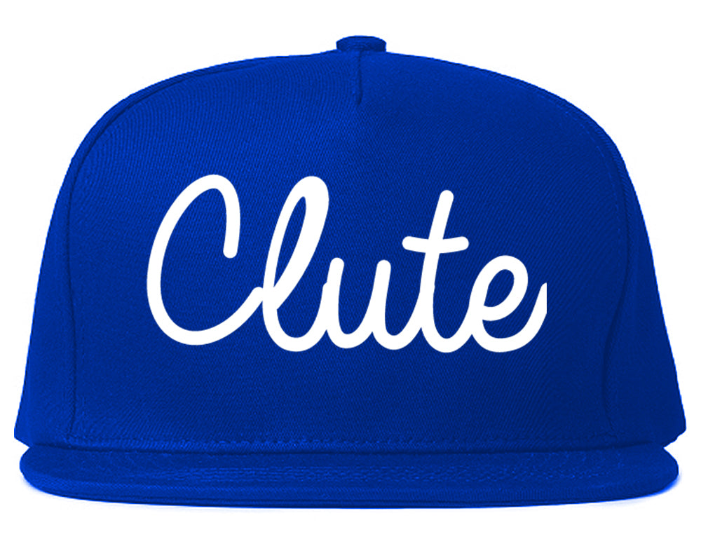 Clute Texas TX Script Mens Snapback Hat Royal Blue