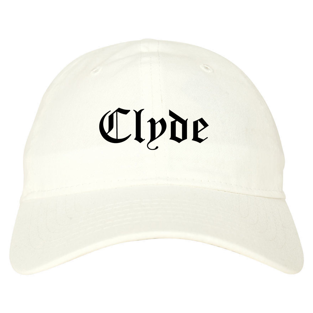 Clyde Ohio OH Old English Mens Dad Hat Baseball Cap White
