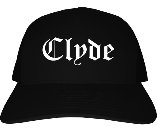 Clyde Ohio OH Old English Mens Trucker Hat Cap Black