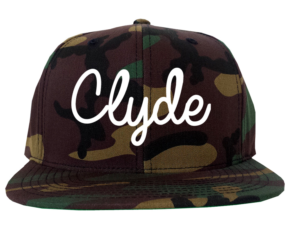 Clyde Ohio OH Script Mens Snapback Hat Army Camo
