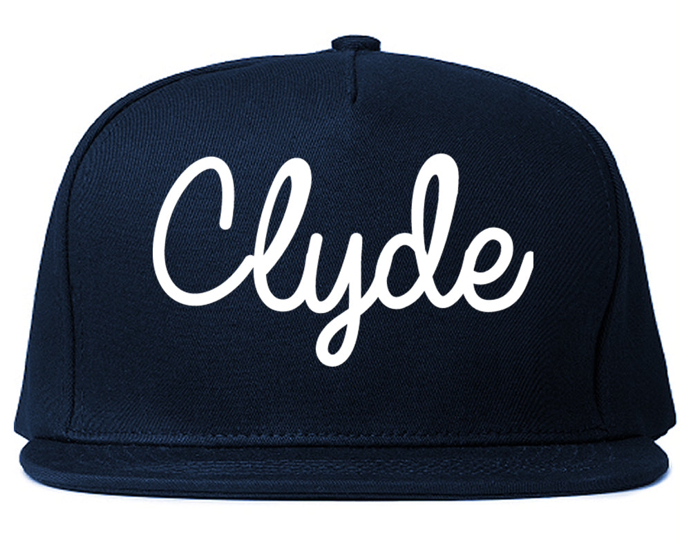 Clyde Ohio OH Script Mens Snapback Hat Navy Blue