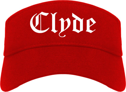 Clyde Ohio OH Old English Mens Visor Cap Hat Red